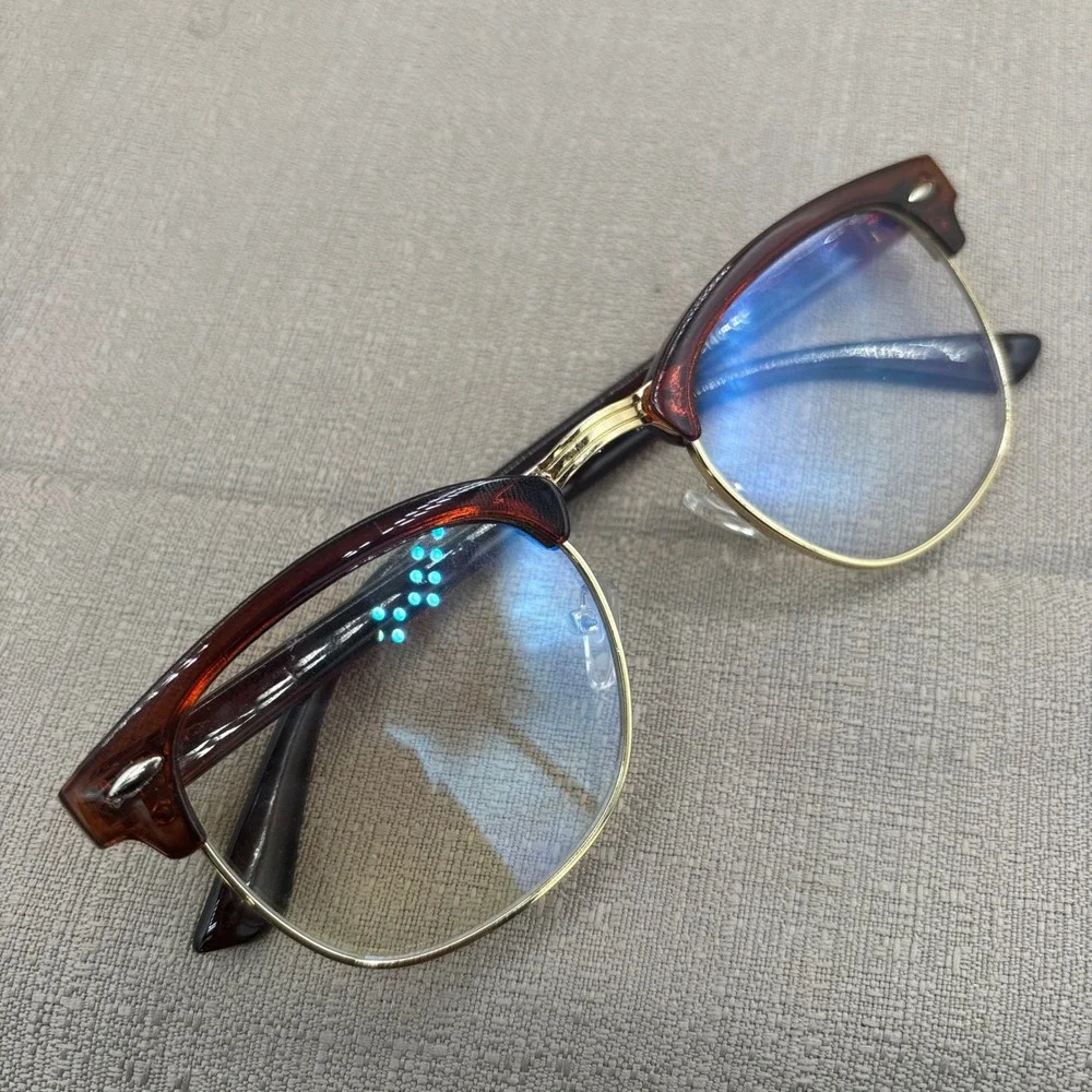 Unbranded Clubmaster Glasses Frames 49-21-140 Brown Gold Excellent Dark Academia